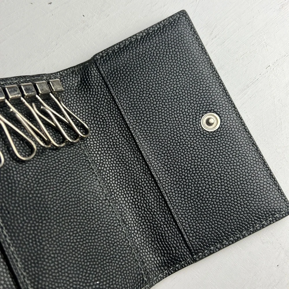 Auth. Cartier Santos Leather 4 Ring Key Case Black Logo Unisex Vintage